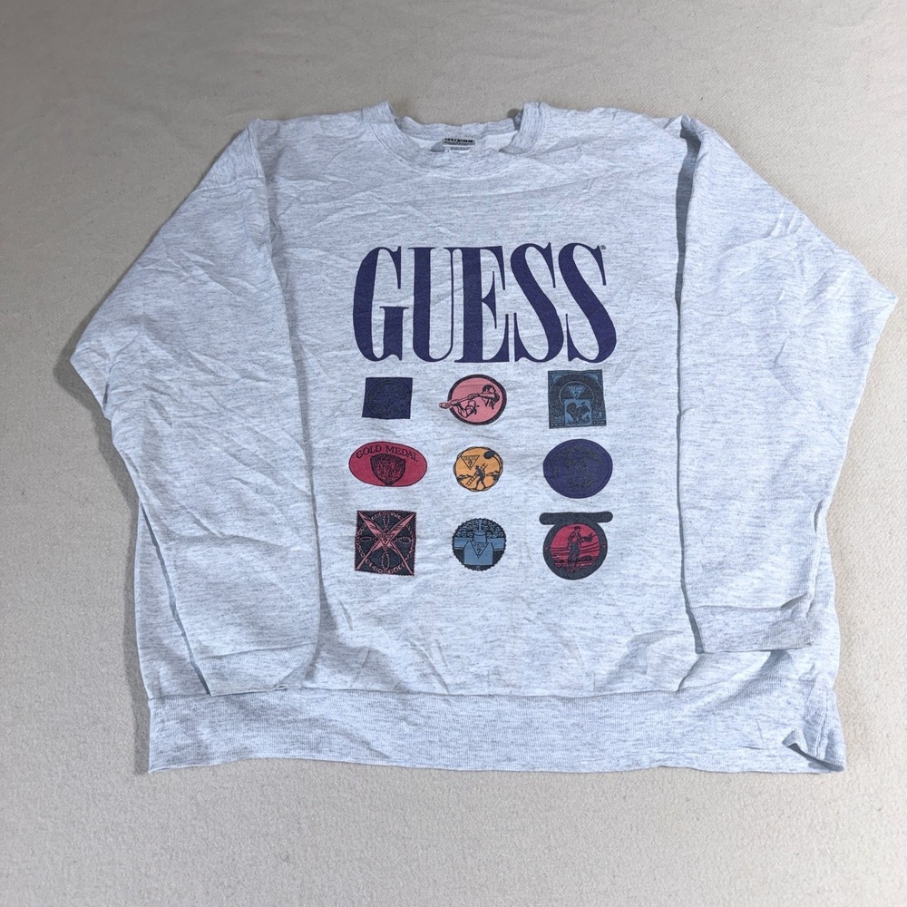 Vintage Guess Jean Sweatshirt Size XL Gray Spell Out Graphic Cotton Made In Usa